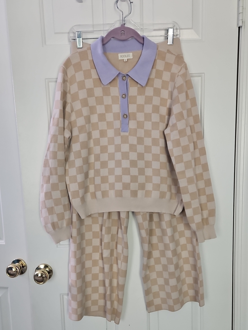 Roolee Lounge Set - Wide Leg Pants With Collared Sweater